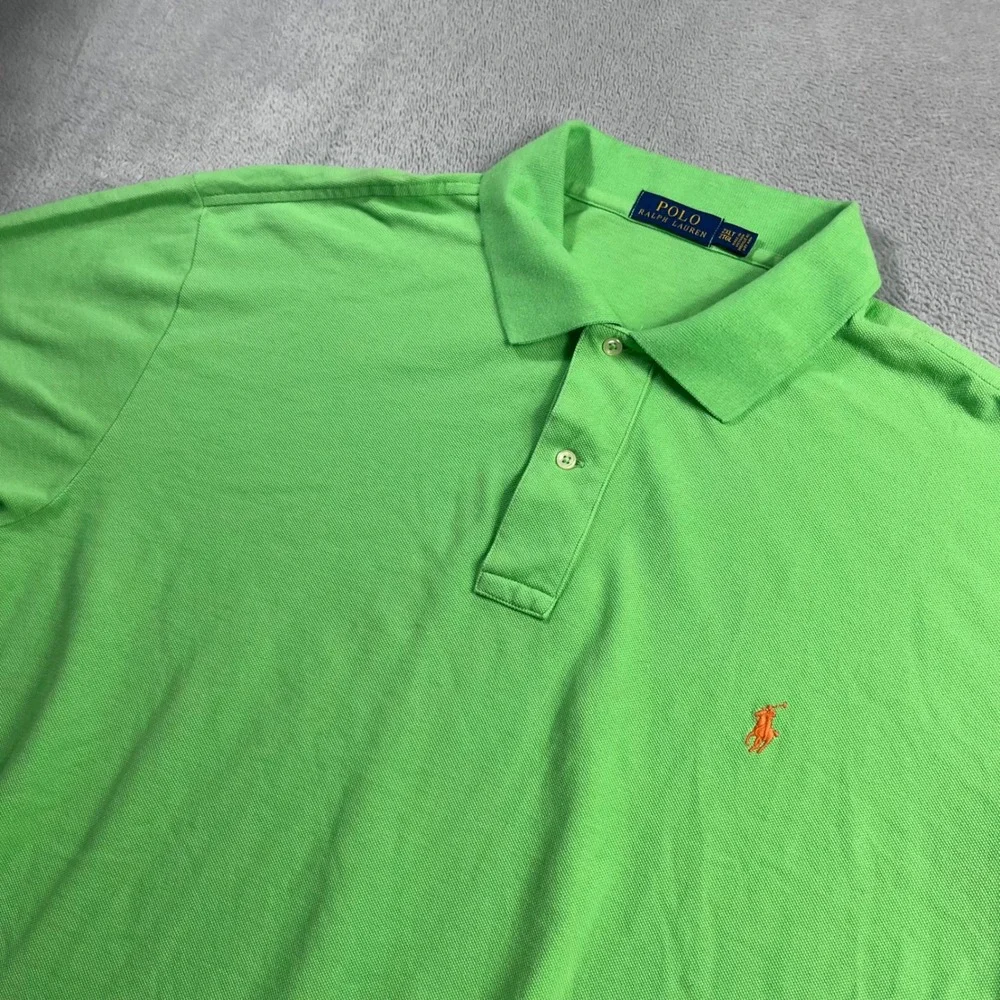 Polo Ralph Lauren Mens 2XLT Lime Green Orange Pony Short Sleeve Mesh Polo Shirt
